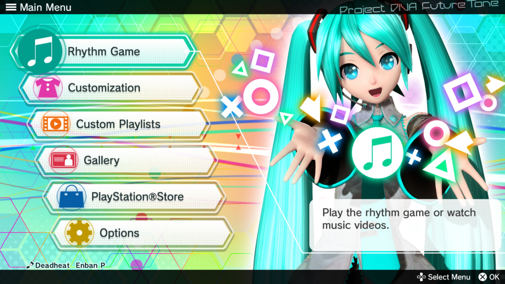 Hatsune Miku in the menu of her own game. 